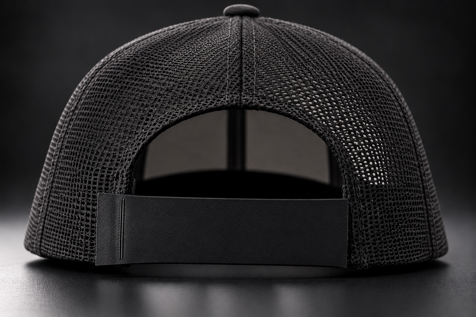 Black mesh snapback with a blank SnapInk sleeve across the rear strap